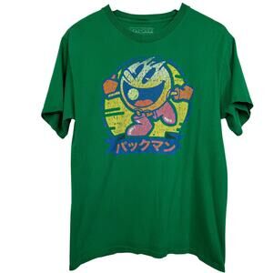 Pac-Man Japanese Arcade Green Short Sleeve Graphic Tee Size M